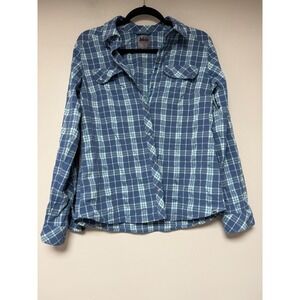 REI Plaid Long Sleeve Button Up Shirt Women's Medium Blue Green Outdoor Casual